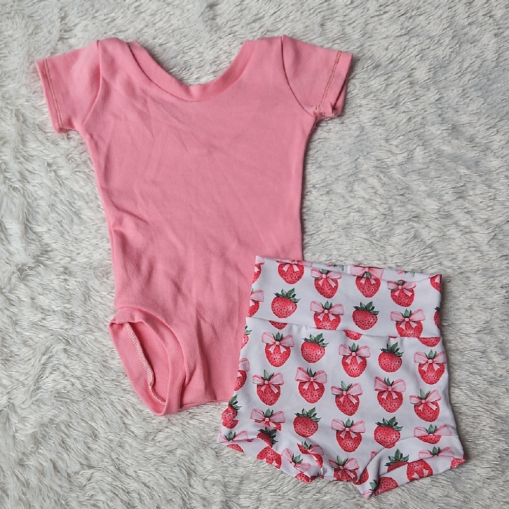 Handmade Pink Bodysuit and Strawberry Bummies Set